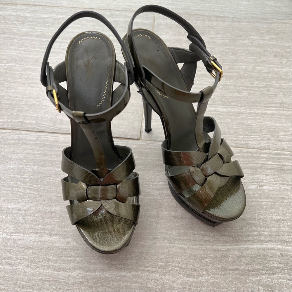 YSL Yves Saint Laurent Tribute Timeless Y2K Sandals Patent Texture Leather 38.5